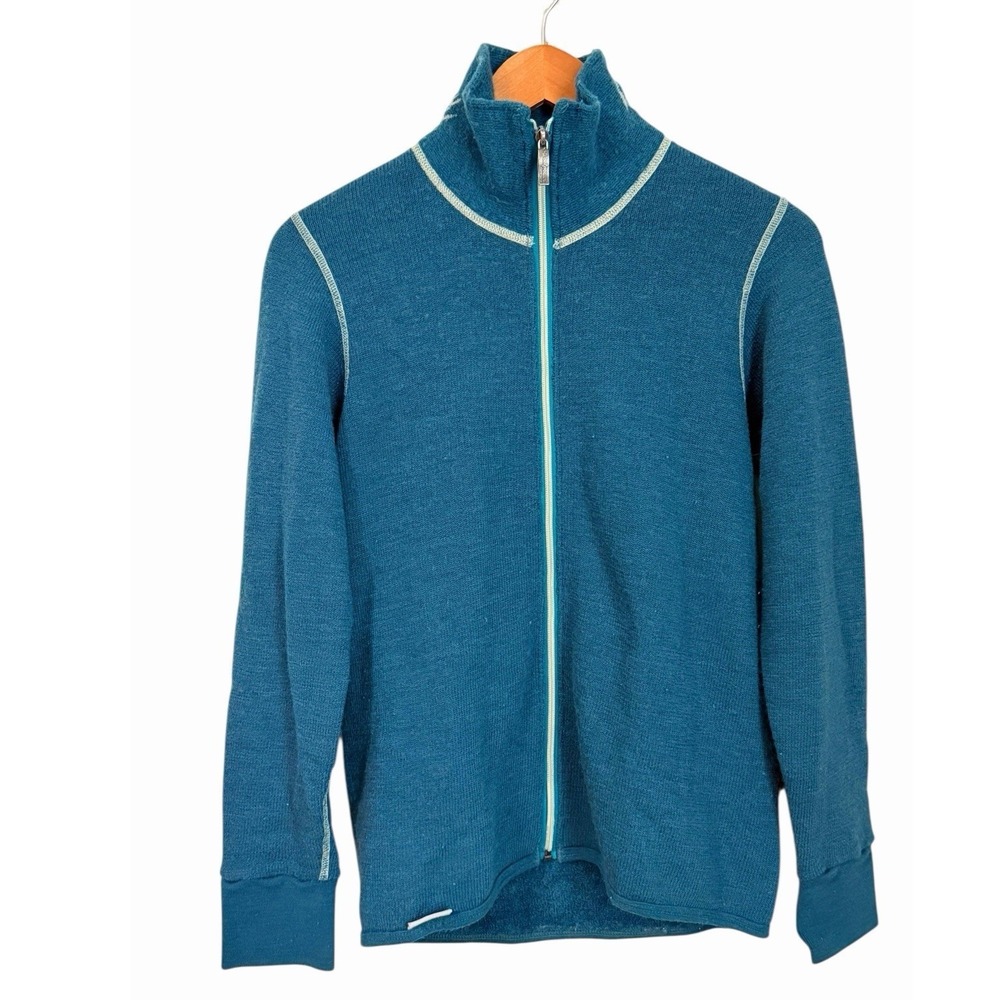 Woolpower Full Zip Jacket 400 Womens XS Teal Merino Wool Mid Base Layer Sweden